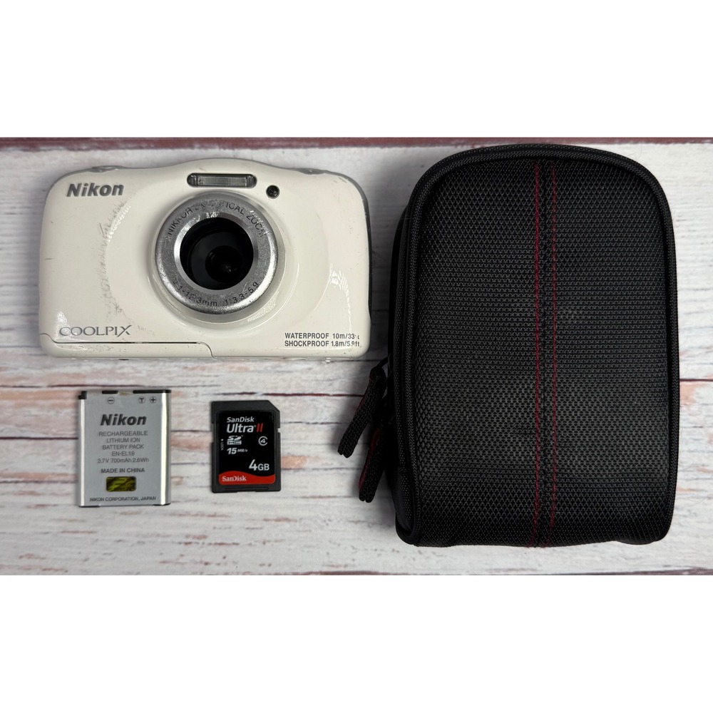 Nikon Coolpix W100 Waterproof Digital Camera White Bundle 13.2MP WiFi Bluetooth